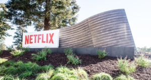 Netflix logo pictured at its Los Gatos offices